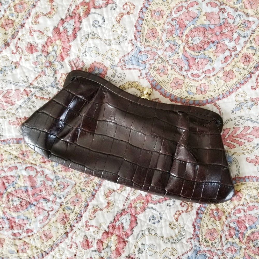 Embossed Crocodile Clutch